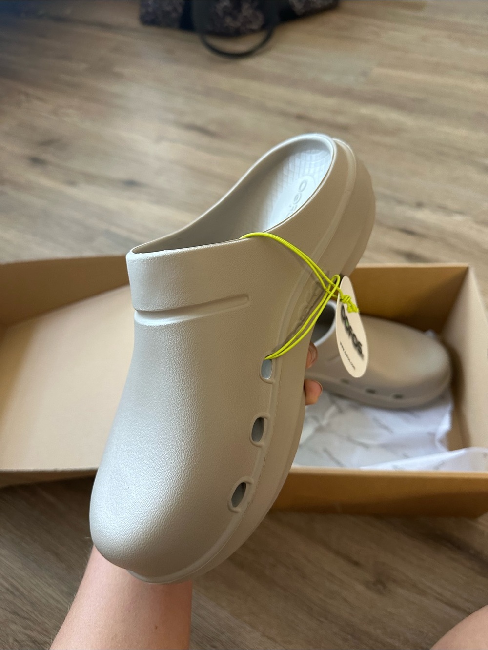 Oofos beige waterproof slip-on healthcare clogs